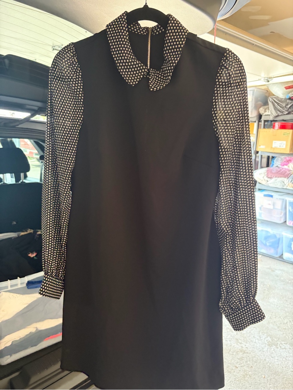 Tommy Hilfiger Black Shift Dress with Polka Dot Collar & Sleeves